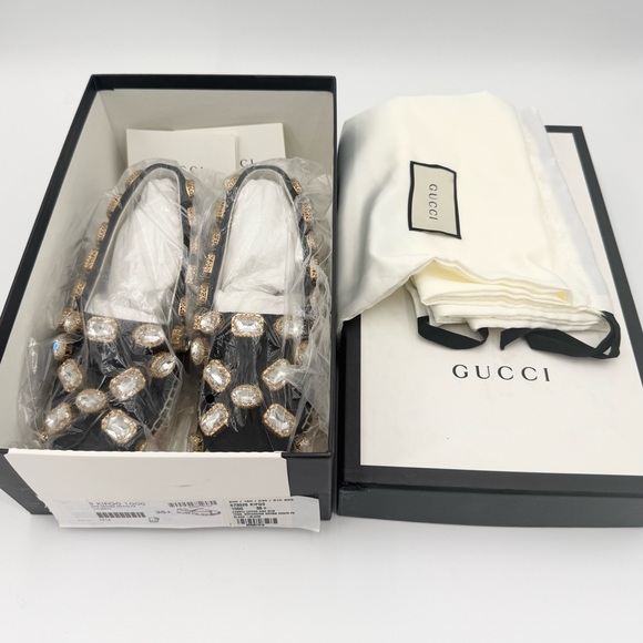 Gucci New Crystals Jewels Black Canvas Espadrilles Sz. US 5.5 - Picture 2 of 16